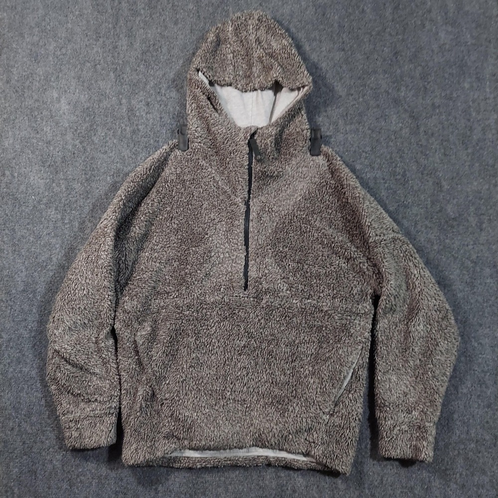 prAna Hoodie Womens Medium Gray Sherpa‎ Fleece Half Zip Pullover Lined Recycled